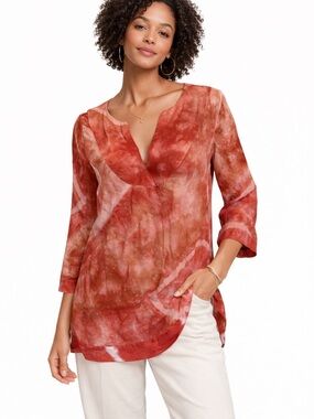 Lauren Pierce for Calypso Boho Tie Dye Deep V Tunic Blouse Small Festival Resort